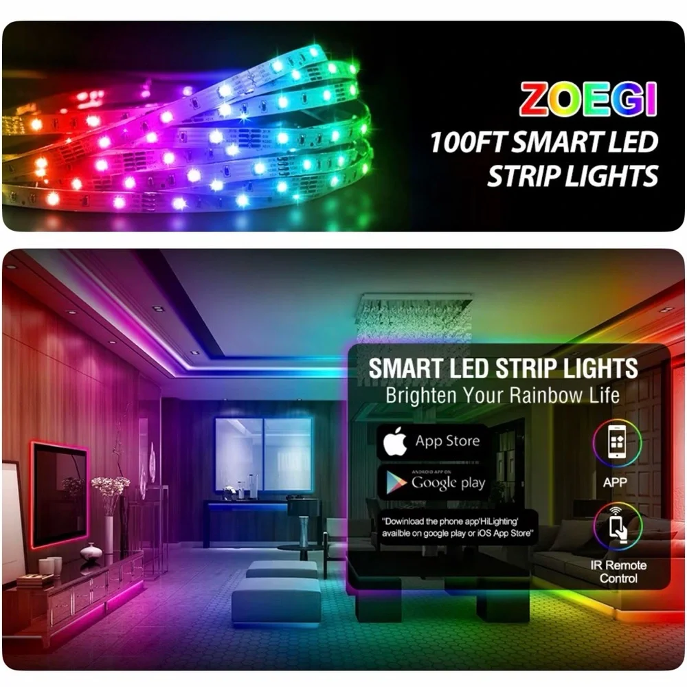 100FT LED Strip Lights with Remote